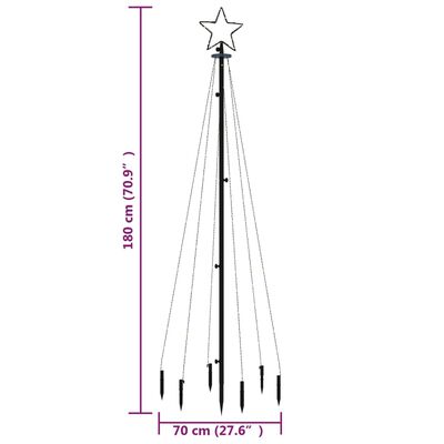 vidaXL Vianočný stromček s hrotom 108 studených bielych LED 180 cm