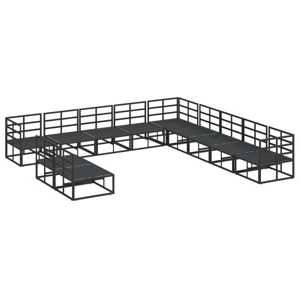 vidaXL Súprava záhradných pohoviek s vankúšom 11 pcs Čierna Hliník