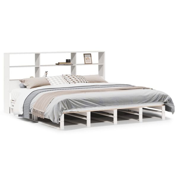 vidaXL Posteľ s knižnicou bez matraca biela 180x200cm mas&iacute;vne drevo