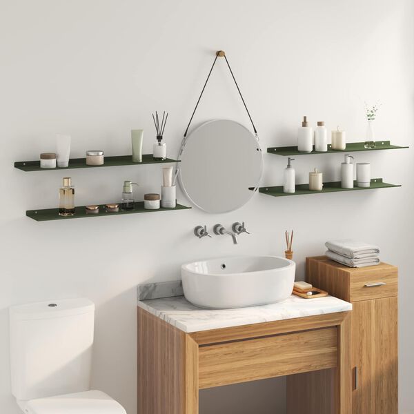 vidaXL Z&aacute;vesn&aacute; polica 4 pcs Olivov&aacute; zelen&aacute; 80 x 18 x 2,5 cm Oceľ