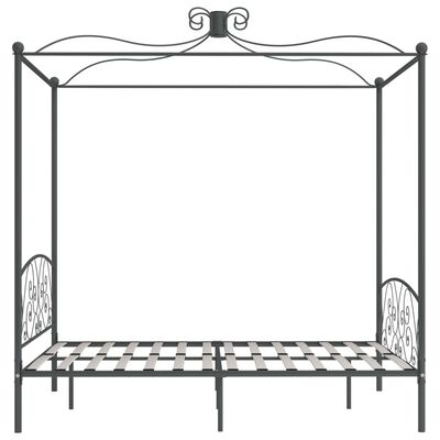vidaXL Posteľný rám s baldachýnom, sivý, kov 160x200 cm