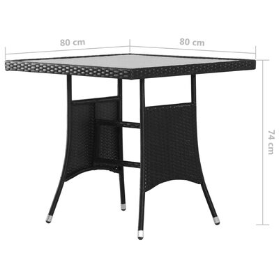 vidaXL Záhradný stôl čierny 80x80x74 cm polyratanový