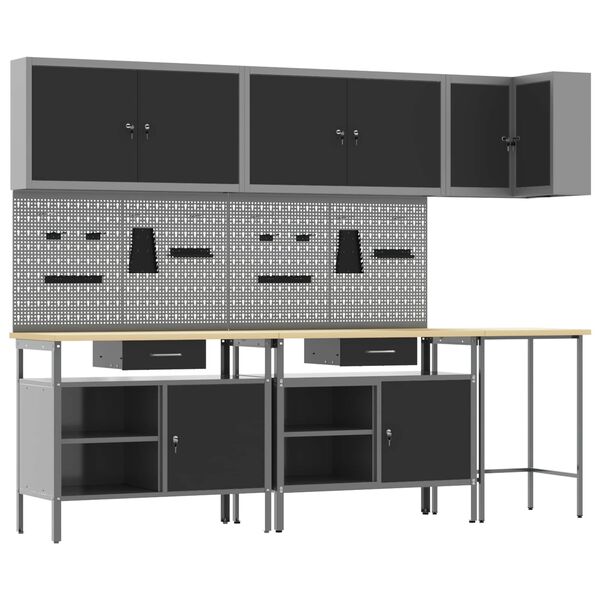 vidaXL Sada pracovn&yacute;ch skr&iacute;ň so z&aacute;suvkou 10 pcs Čierna a &Scaron;ed&aacute;