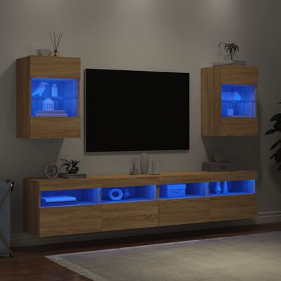 vidaXL TV nástenné skrinky s LED svetlami 2 ks dub sonoma 40x30x60,5cm