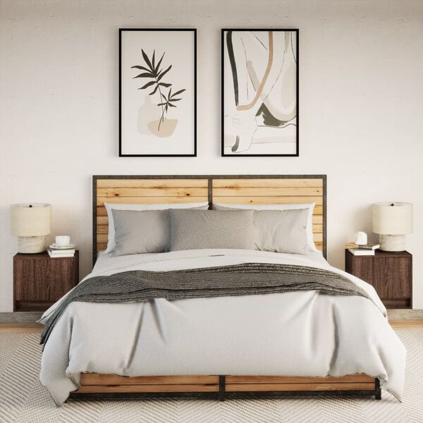 vidaXL Nástenné nočné skrinky s LED osvetlením 2 ks hnedý dub