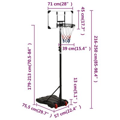vidaXL Basketbalový stojan priehľadný 216-250 cm polykarbonát