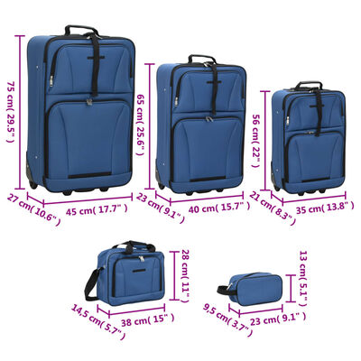 vidaXL 5-dielna sada cestovnej batožiny modrá látka