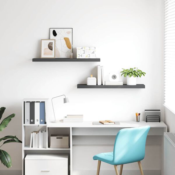 vidaXL Pl&aacute;vaj&uacute;ce n&aacute;stenn&eacute; police 2 ks, leskl&eacute; siv&eacute; 90x23,5x3,8 cm, MDF