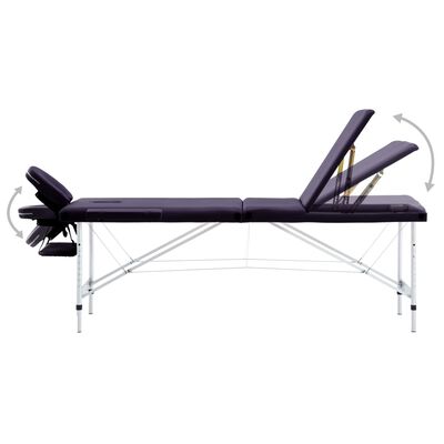 vidaXL Skladací masážny stôl, 3 zóny, hliník, fialový