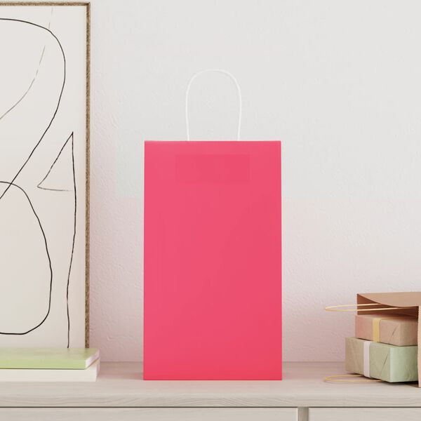 vidaXL Papierov&eacute; ta&scaron;ky 250 ks s r&uacute;čkami, ružov&eacute;, 21x11x36 cm