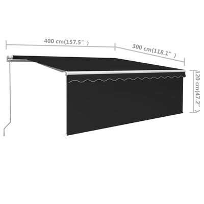 vidaXL Ručne zaťahovacia markíza s tienidlom 4x3 m antracitová