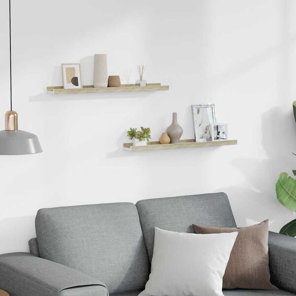 vidaXL N&aacute;stenn&eacute; police 2 ks, biele a dub sonoma 60x9x3 cm