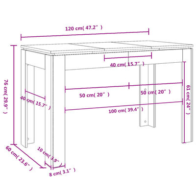 vidaXL Jedálenský stôl, čierny 120x60x76 cm, drevotrieska