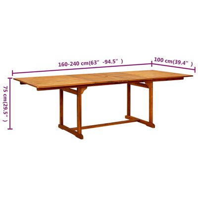 vidaXL Záhradný jedálenský stôl (160-240)x100x75 cm akáciový masív