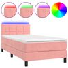 vidaXL Posteľn&yacute; r&aacute;m boxsping s matracom a LED ružov&yacute; 100x200 cm zamat
