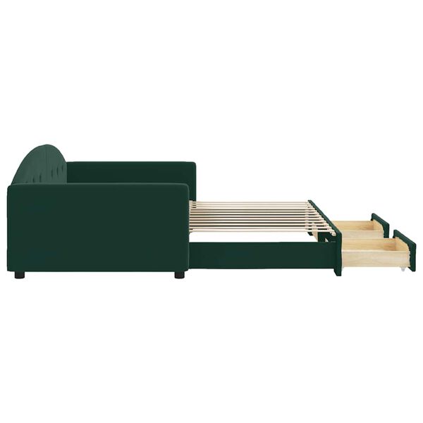 vidaXL Rozkladacia denn&aacute; posteľ a z&aacute;suvky tmavozelen&aacute; 100x200 cm zamat