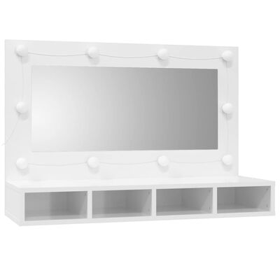 vidaXL Zrkadlová skrinka s LED lesklá biela 90x31,5x62 cm