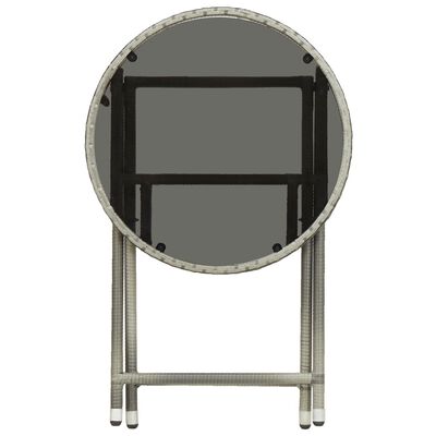vidaXL Čajový stolík, sivý 60 cm, polyratan, tvrdené sklo