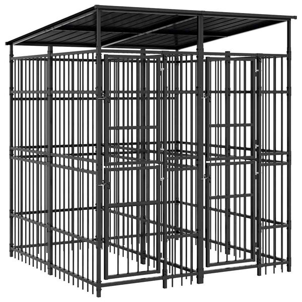 vidaXL Vonkaj&scaron;&iacute; koterec pre psov so strechou oceľ 3,69 m&sup2;