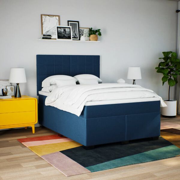 vidaXL Boxspring posteľ s matracom modr&yacute; 140x190 cm l&aacute;tka