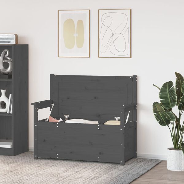 vidaXL Lavička sivá 112,5x51,5x96,5 cm masívne borovicové drevo