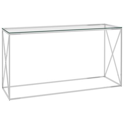 vidaXL Príručný stolík strieborný 140x40x78cm nehrdzavejúca oceľ a sklo