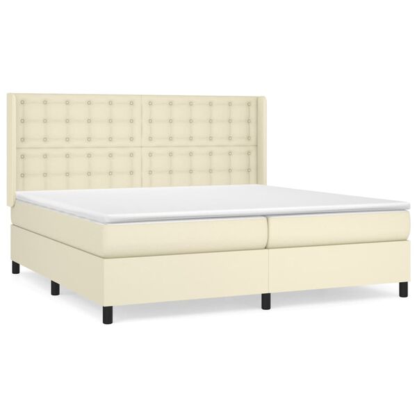 vidaXL Boxspring posteľ s matracom kr&eacute;mov&aacute; 200x200 cm umel&aacute; koža