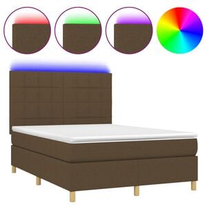 vidaXL Posteľ boxsping s matracom a LED tmavohned&aacute; 140x190 cm l&aacute;tka