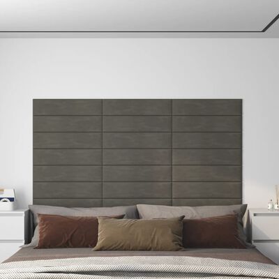 vidaXL Nástenné panely 12 ks tmavosivé 60x15 cm zamat 1,08 m²