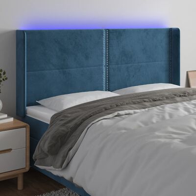 vidaXL Čelo postele s LED tmavomodré 183x16x118/128 cm zamat