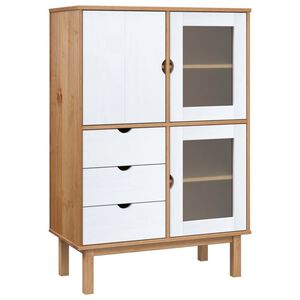 vidaXL Vysok&aacute; skrinka OTTA, hnedo biela 85x43x125 cm, borovicov&yacute; mas&iacute;v