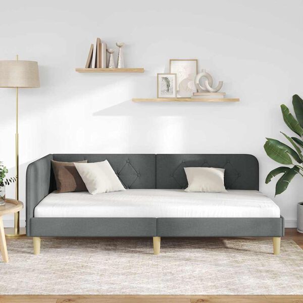 vidaXL Rohový rám postele s čelnou doskou Tmavo šedá 90 x 190 cm látka