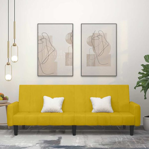 vidaXL 2-miestna rozkladacia pohovka, žltá, zamat