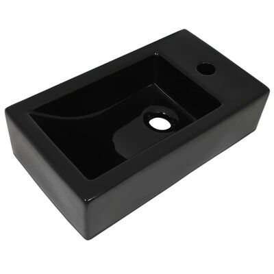 vidaXL Keramické umývadlo s otvorom obdĺžnikové čierne 46x25,5x12 cm