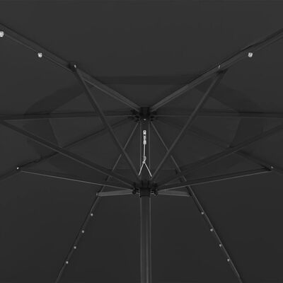 vidaXL Vonkajší slnečník s LED a kovovou tyčou 400 cm čierny