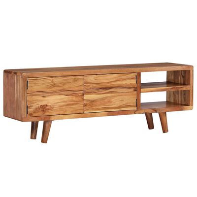 vidaXL TV stolík akáciové drevo s vyrezávanými dvierkami, 117x30x40 cm