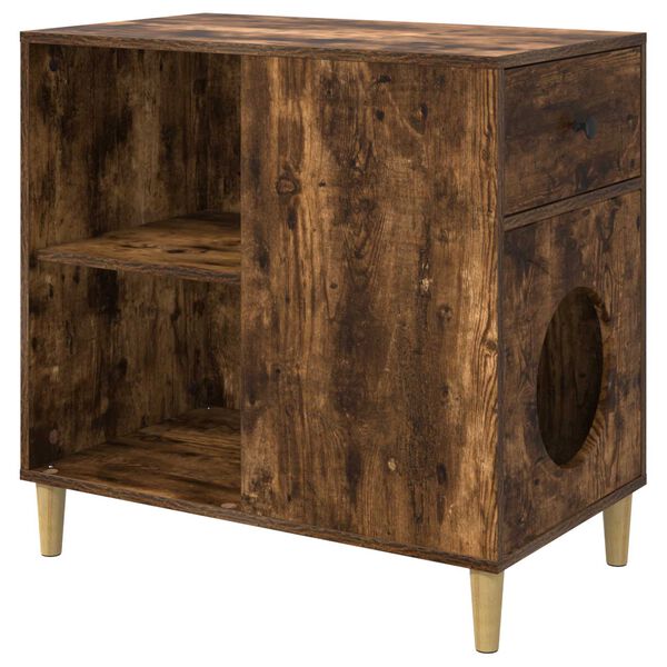 vidaXL Mačka Dom Dymov&aacute; dub 72 x 42.5 x 70 cm Kompozitn&eacute; drevo