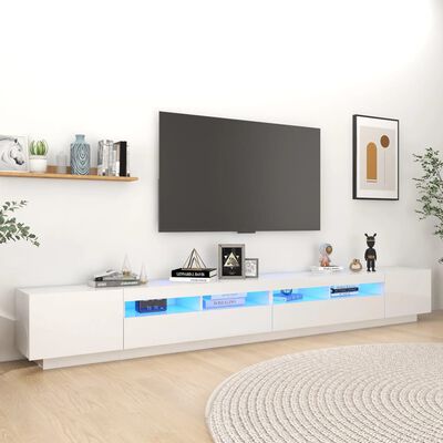 vidaXL TV skrinka s LED svetlami lesklá biela 300x35x40 cm