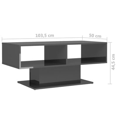 vidaXL Konferenčný stolík lesklý sivý 103,5x50x44,5 cm drevotrieska