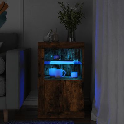 vidaXL Bočná skrinka s LED svetlami dymový dub kompozitné drevo