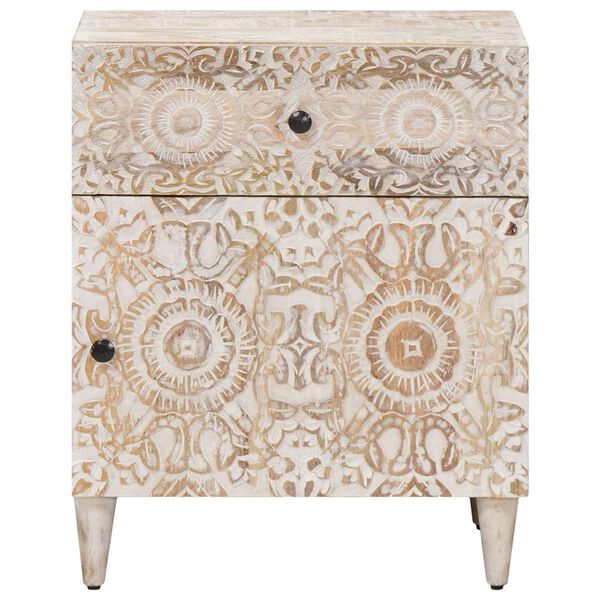 vidaXL Skriňa na posteľ Biela 50 x 33 x 60 cm Mas&iacute;vne mango drevo