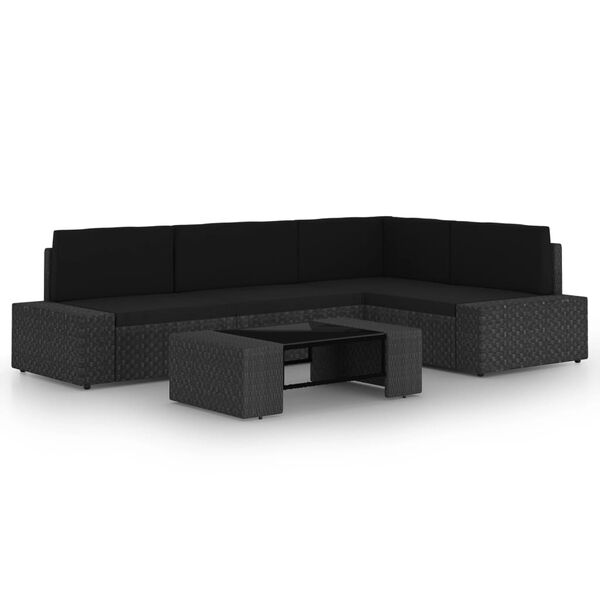 vidaXL 5-dielna z&aacute;hradn&aacute; sedacia s&uacute;prava s vank&uacute;&scaron;mi čierna polyratan