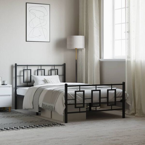vidaXL Kovový rám postele s čelom a podnožkou čierny 107x203 cm