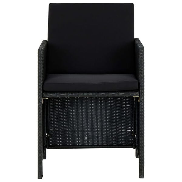 vidaXL 5-dielna vonkaj&scaron;ia jed&aacute;lensk&aacute; s&uacute;prava+podložky,polyratan,čierna