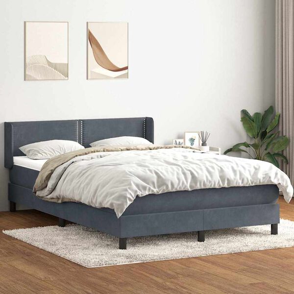 vidaXL Posteľn&yacute; r&aacute;m boxspring s matracom tmavosiv&yacute; 140x210 cm zamat