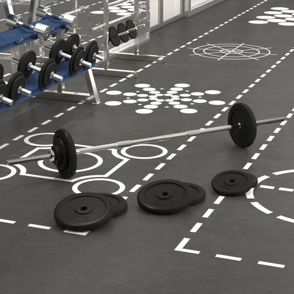 vidaXL Obojručn&aacute; činka so z&aacute;važiami 90 kg, liatina