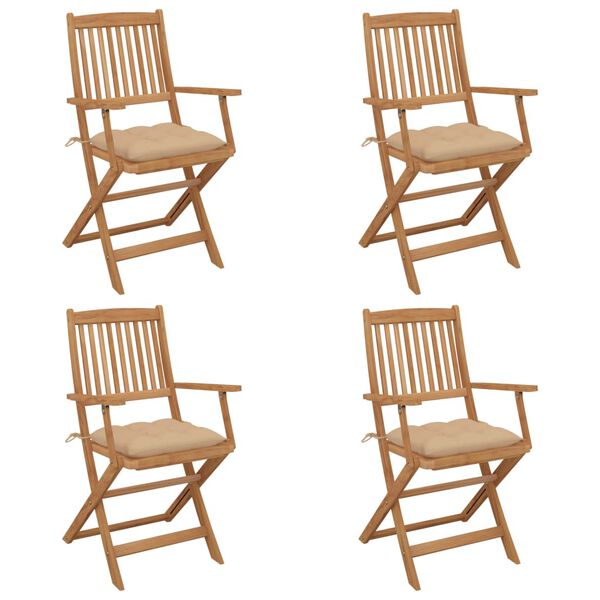 vidaXL Skladacie z&aacute;hradn&eacute; stoličky s podložkami 4 ks ak&aacute;ciov&yacute; mas&iacute;v