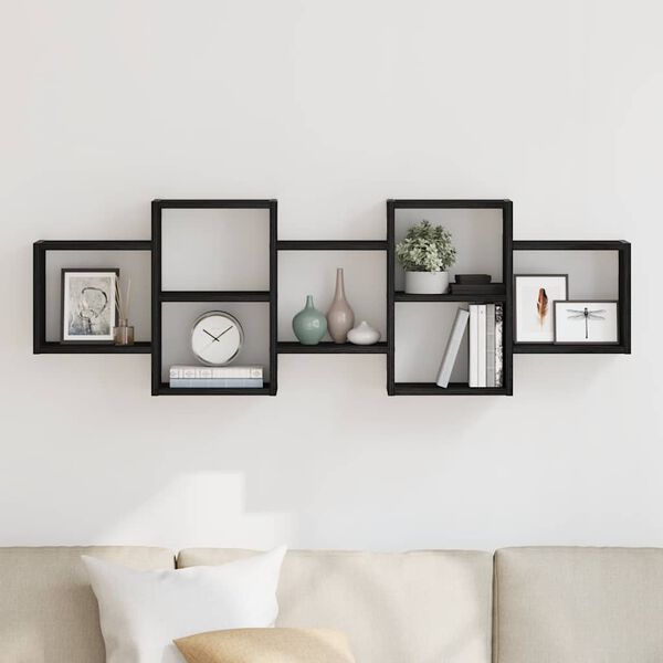 vidaXL Nástenná polica čierna dub 129x18x42 cm kompozitné drevo