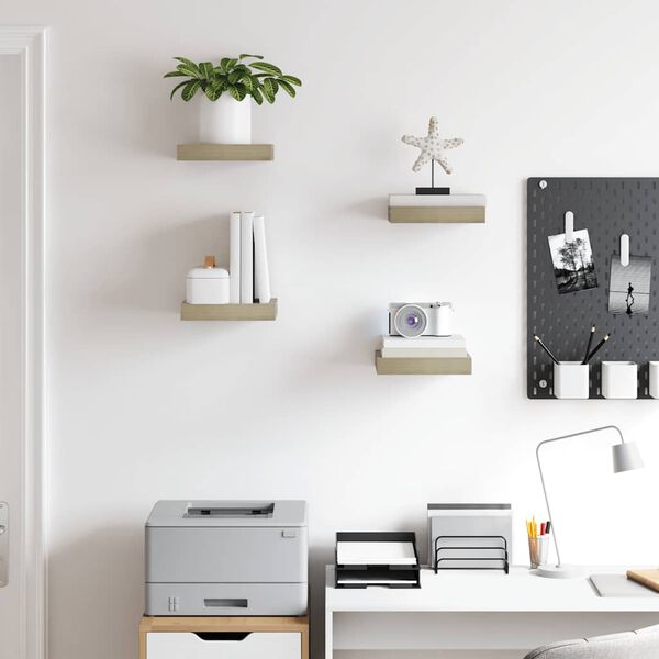 vidaXL Pl&aacute;vaj&uacute;ce n&aacute;stenn&eacute; police 4 ks, dubov&eacute; 23x23,5x3,8 cm, MDF