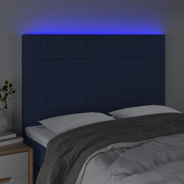 vidaXL Čelo postele s LED modr&eacute; 144x5x118/128 cm l&aacute;tka